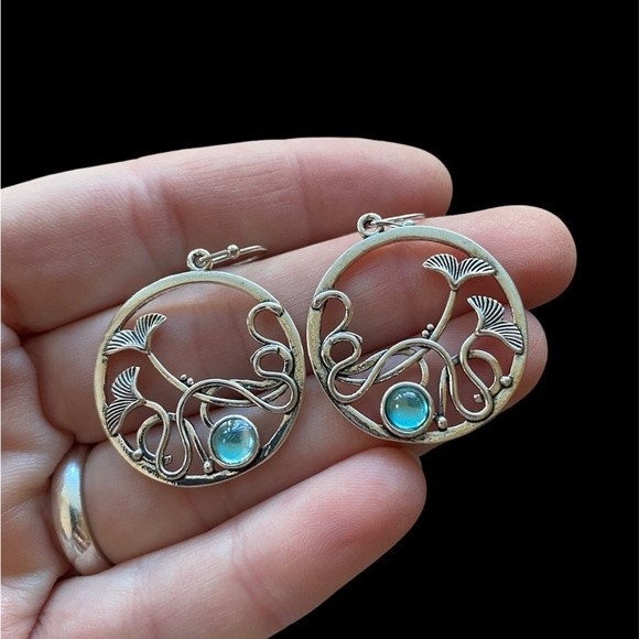 Boho moonlit garden floral earrings with sky blue Crystal 3 for $12 - Picture 3 of 4